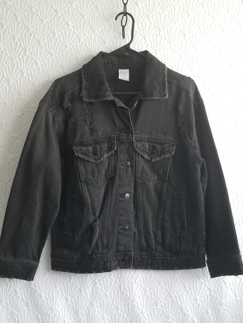 Nobo Jean Jacket Distressed Black Moto Trendy Retro Biker Grungy Sm 3/5
